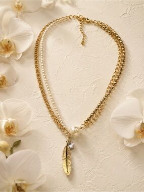 🆕❤️SPECIAL PRICE! Gold Pearl Feather Layered Necklace